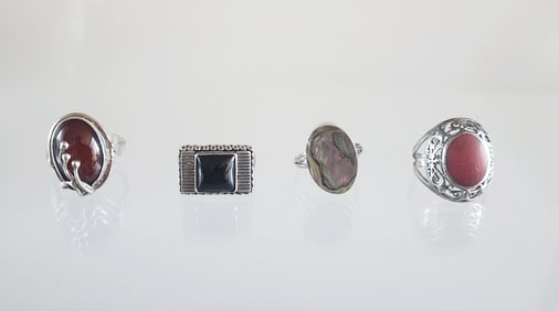 Lot of 4 Estate Vintage Sterling Silver & Gem Stone Rings, Sz 7.5-8.25
