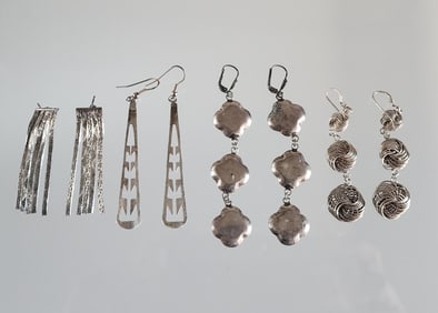 Estate Vintage Four Pairs of Sterling Silver Earrings