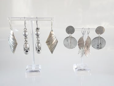 Estate Vintage Four Pairs of Sterling Silver Earrings