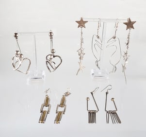 Estate Vintage Five Pairs of Sterling Silver Earrings