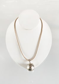 Estate Vintage Sterling Silver Earth Shaped Bell Pendant Necklace