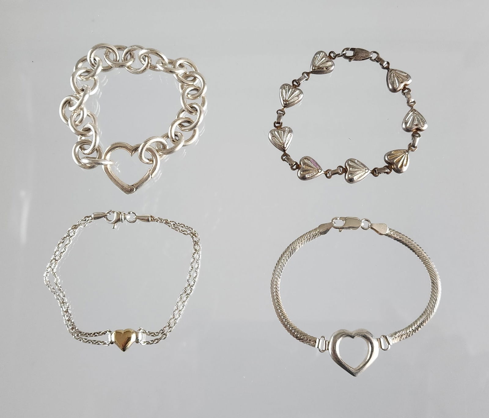 Estate Vintage Sterling Silver Lot of 4 Bracelets with Hearts (1 of 7)