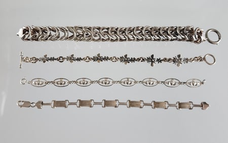 Estate Vintage Lot of 4 Sterling Silver Bracelets