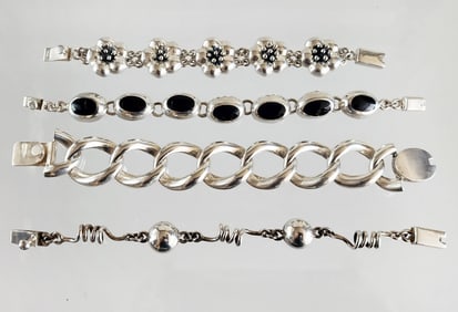 Estate Vintage Lot of 4 Sterling Silver Mexican Bracelets