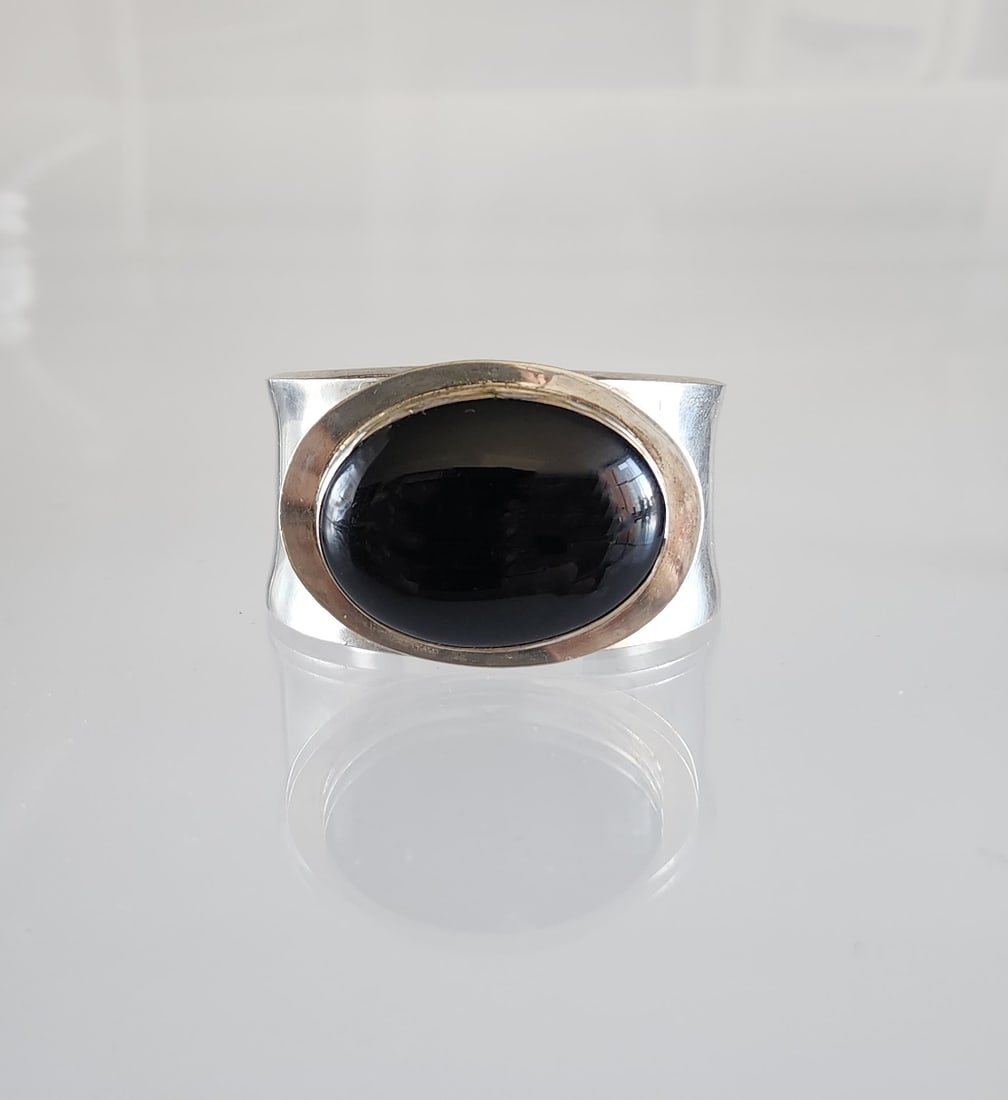 Estate Vintage Native American Mark Jimenez Signed Sterling Silver & Onyx Cuff Bracelet (1 of 6)