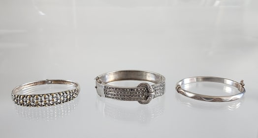 Estate Vintage Lot of 3 Sterling Silver Hinged Bracelets