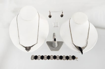 Estate Vintage Group of Sterling Silver, Black Onyx, Hematite Jewelry