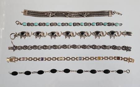 Estate Vintage Lot of 5 Sterling Silver & Gemstone Bracelets