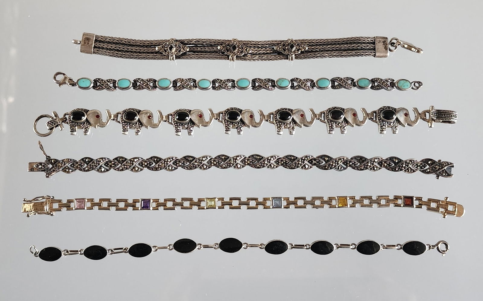 Estate Vintage Lot of 5 Sterling Silver & Gemstone Bracelets (1 of 7)