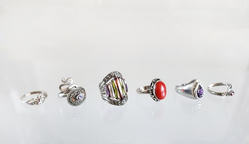 Lot of 6 Estate Vintage Sterling Silver & Gem Stone Rings, Sz 9-9.5