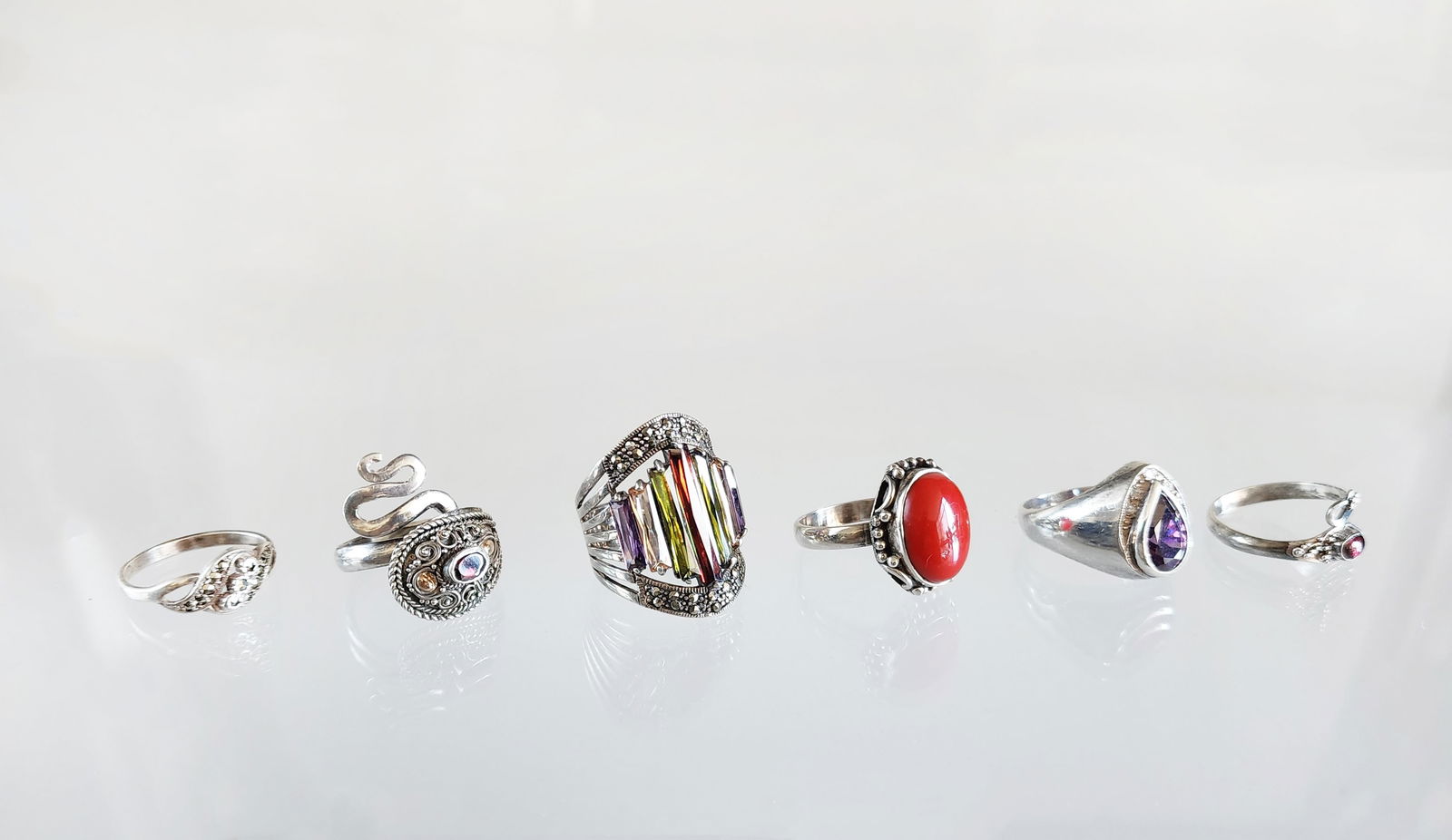 Lot of 6 Estate Vintage Sterling Silver & Gem Stone Rings, Sz 9-9.5 (1 of 8)