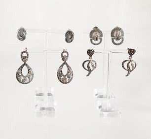 Estate Vintage Lot of 4 Pairs of Sterling Silver & Hematite Earrings