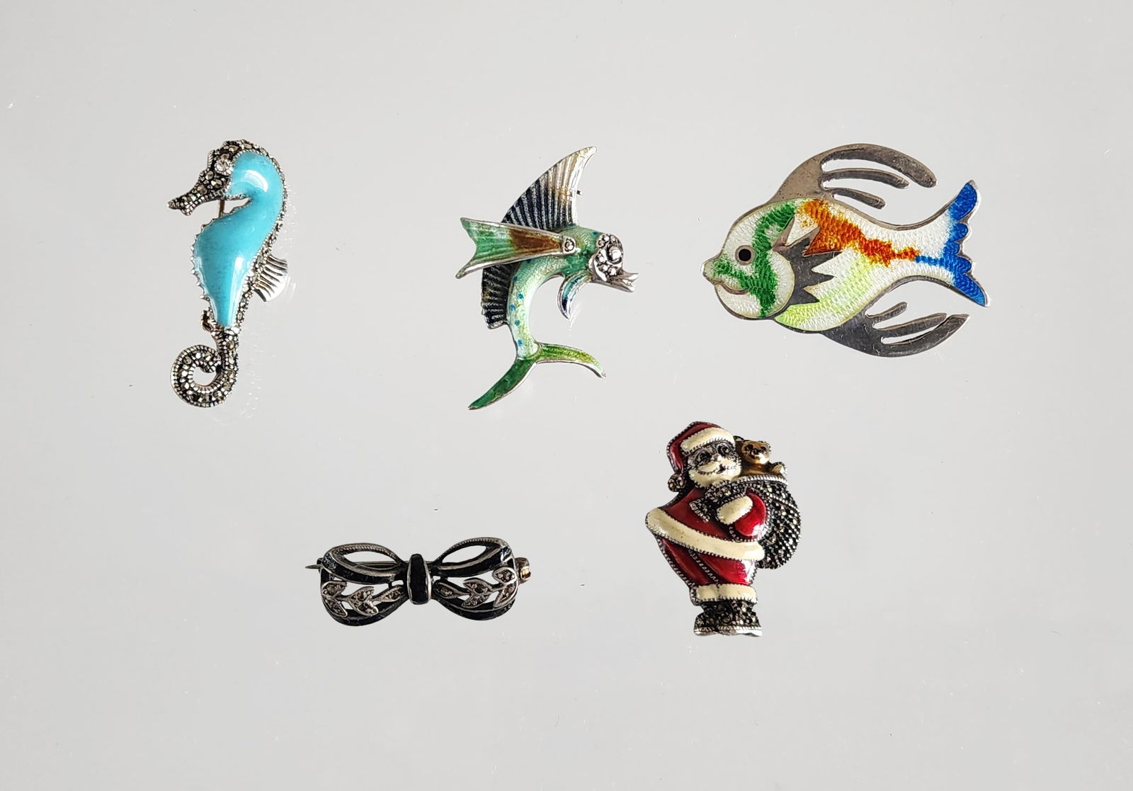 Estate Vintage Lot of 6 Enameled Sterling Silver Brooches (1 of 8)