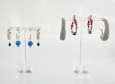 Estate Vintage Four Pairs of Sterling Silver Earrings