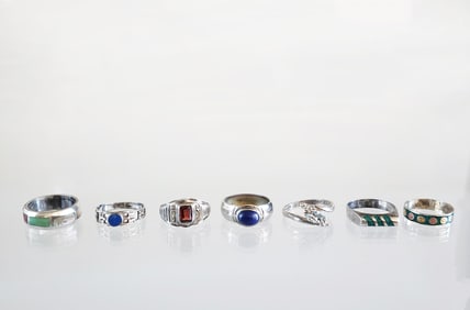 Lot of 7 Estate Vintage Sterling Silver & Gem Stone Rings, Sz 7-7.5