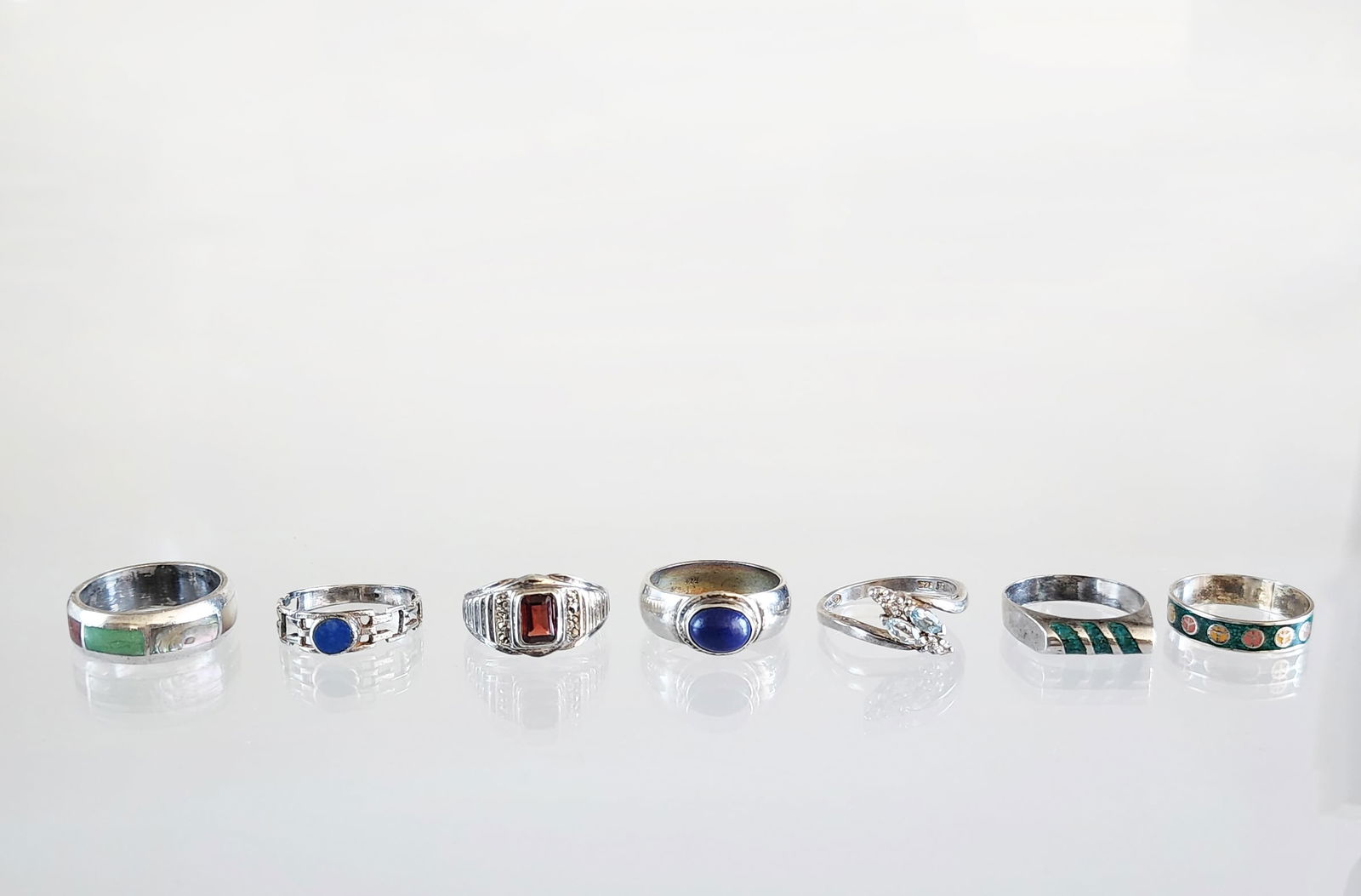 Lot of 7 Estate Vintage Sterling Silver & Gem Stone Rings, Sz 7-7.5 (1 of 15)