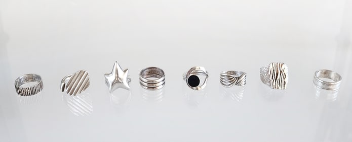 Lot of 8 Estate Vintage Sterling Silver Rings, Sz 7.5-8