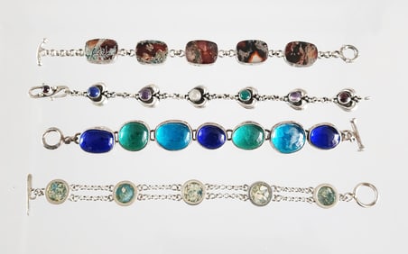 Estate Vintage Lot of 4 Sterling Silver & Gemstone Bracelets