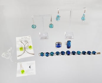 Group of Estate Contemporary Designer Sterling Silver & Art Glass Jewelry