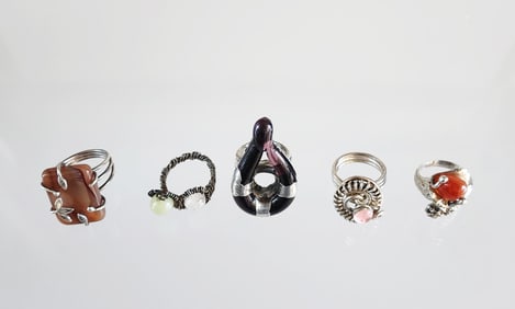 Lot of 5 Estate Contemporary Designer Sterling Silver Rings, Sz 7-8.25