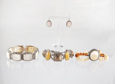 Group of Contemporary Designer Sterling Silver, Mother of Pearl & Gem Stone Jewelry