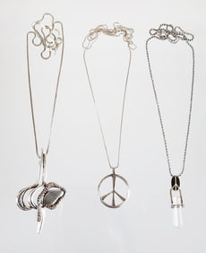 Group of Estate Vintage Sterling Silver Pendant Necklaces