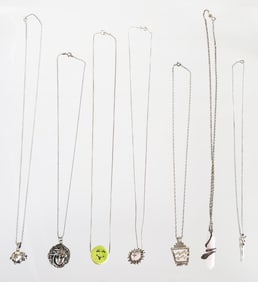 Group of Estate Vintage Sterling Silver Pendant Necklaces
