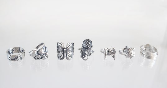 Lot of 6 Estate Vintage Sterling Silver Rings, Sz 7-8.5