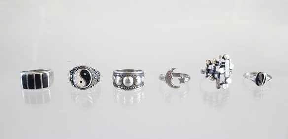 Lot of 6 Estate Vintage Sterling Silver Rings, Sz 6-6.5