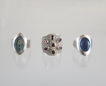Lot of 3 Estate Vintage & Modern Sterling Silver & Gem Stone Rings, Sz 7-7.5