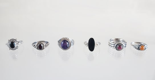 Lot of 6 Estate Vintage Sterling Silver & Gem Stone Rings, Sz 8-9