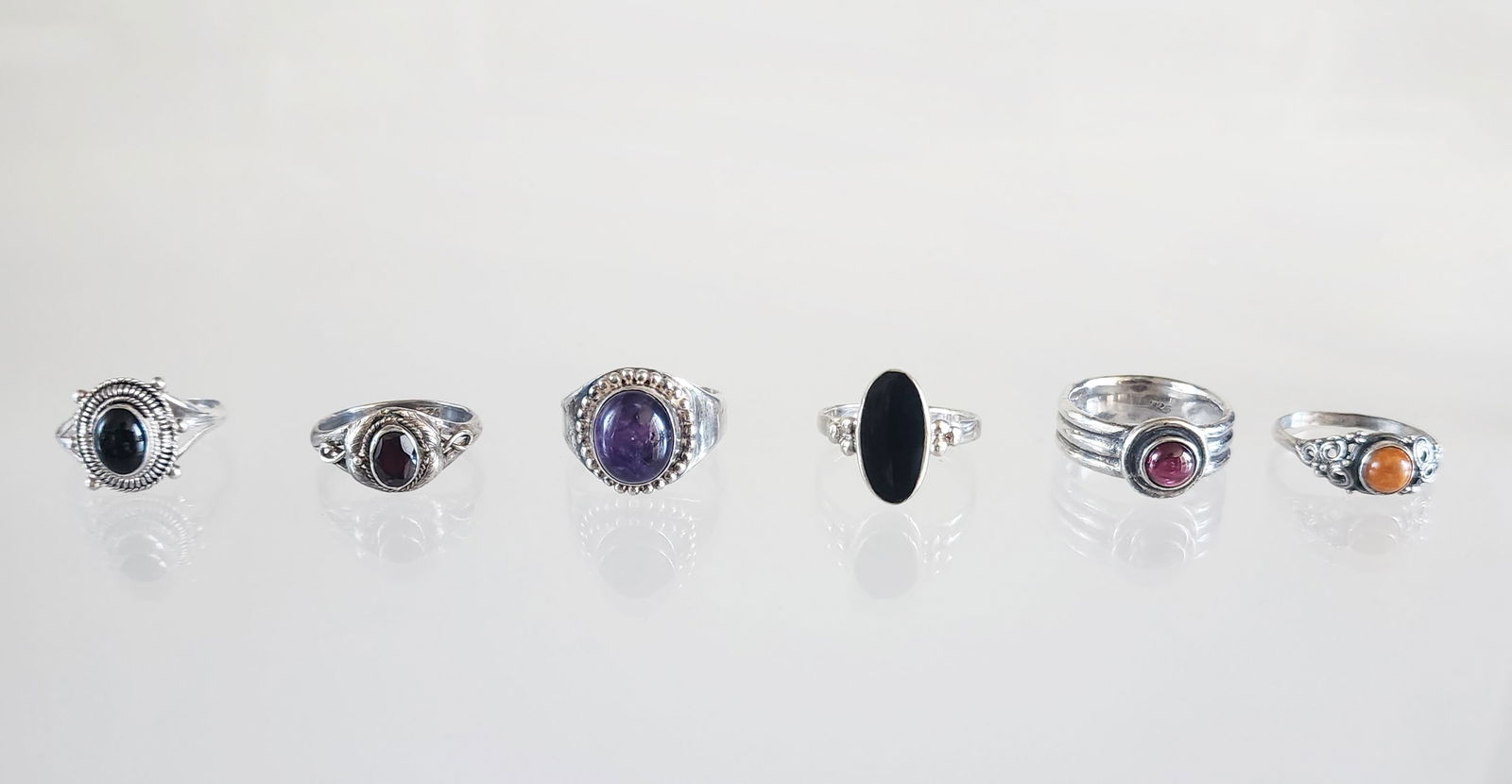 Lot of 6 Estate Vintage Sterling Silver & Gem Stone Rings, Sz 8-9 (1 of 8)