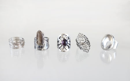 Lot of 5 Estate Vintage Sterling Silver Rings, Sz 6-7