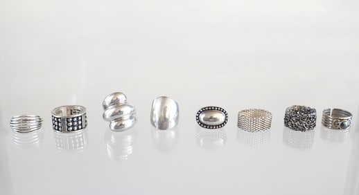 Lot of 8 Estate Vintage Sterling Silver Rings, Sz 8-8.25