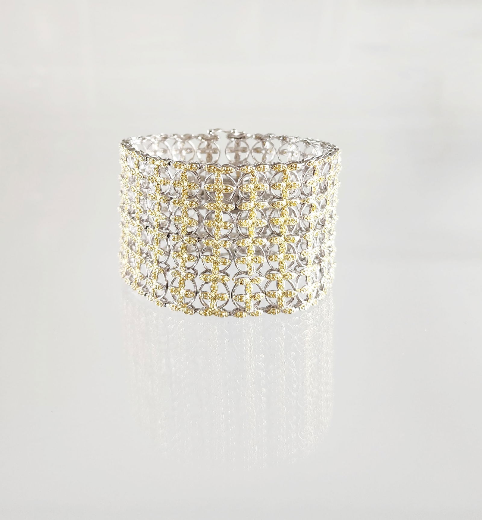 Estate Gold Plated Sterling Silver & Diamond Open Work Bracelet (1 of 10)