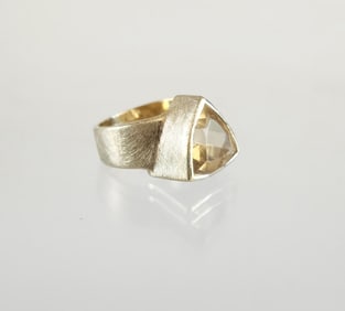 Estate Starborn Gilt Sterling Silver & Triangle Cut Citrine Modernist Ring, Sz 7.25