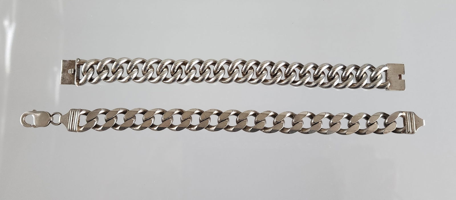 Estate Vintage Lot of 2 Sterling Silver Mens Chunky Chain Bracelets (1 of 7)