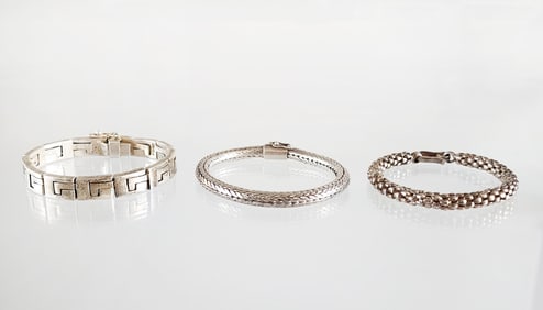 Estate Vintage Lot of 3 Sterling Silver Mens Bracelets