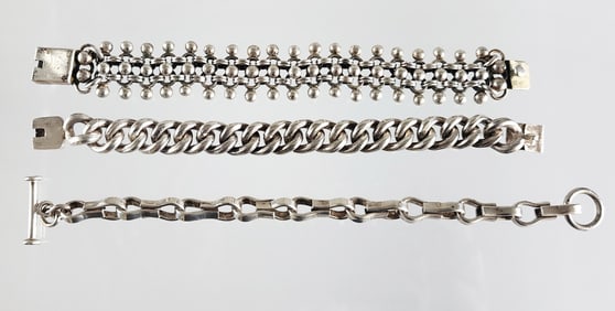 Estate Vintage Lot of 3 Sterling Silver Mens Chain Bracelets