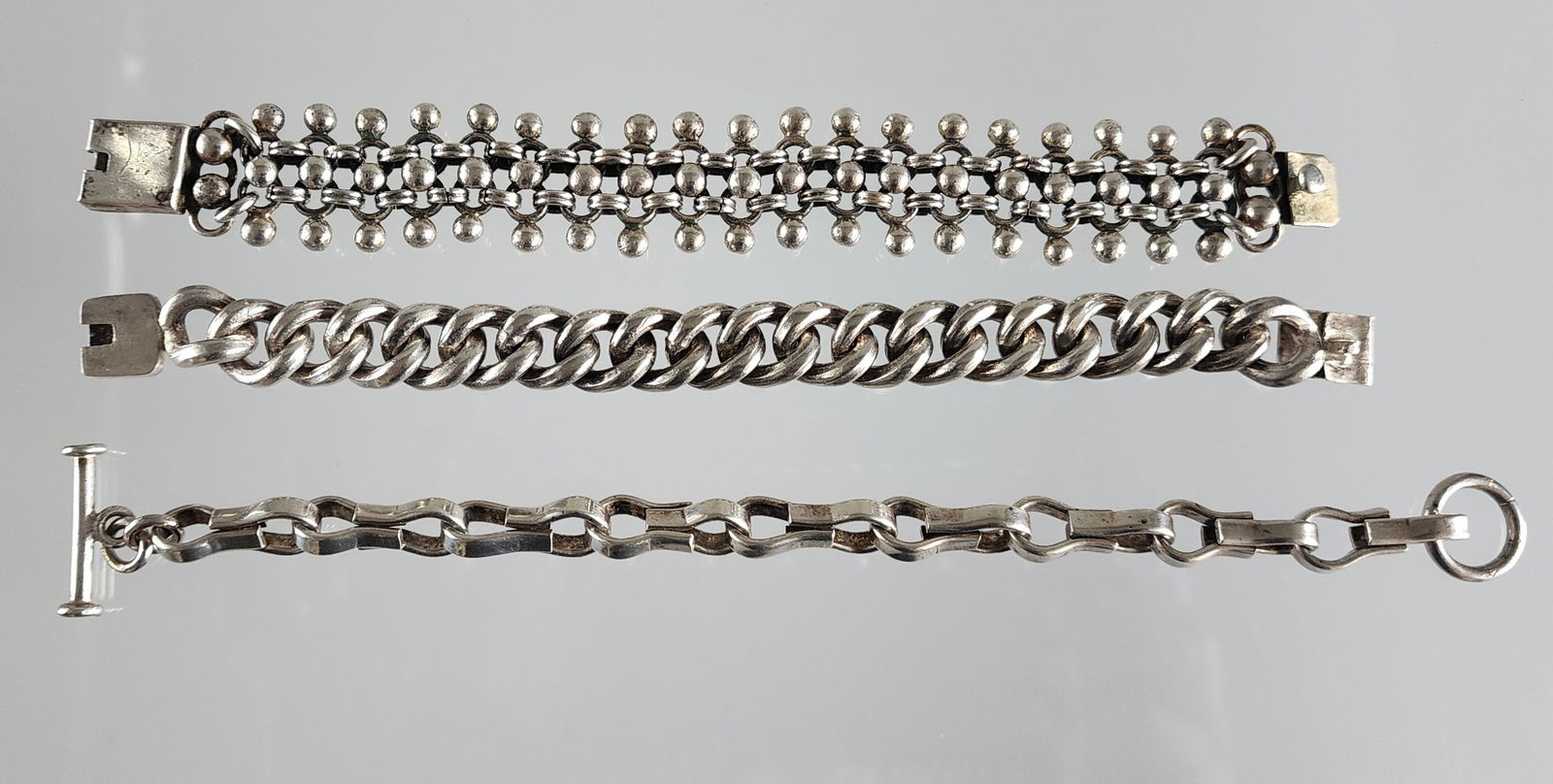 Estate Vintage Lot of 3 Sterling Silver Mens Chain Bracelets (1 of 7)