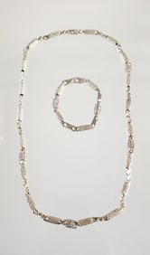 Estate Vintage Sterling Silver & CZ Mens Necklace & Bracelet Set