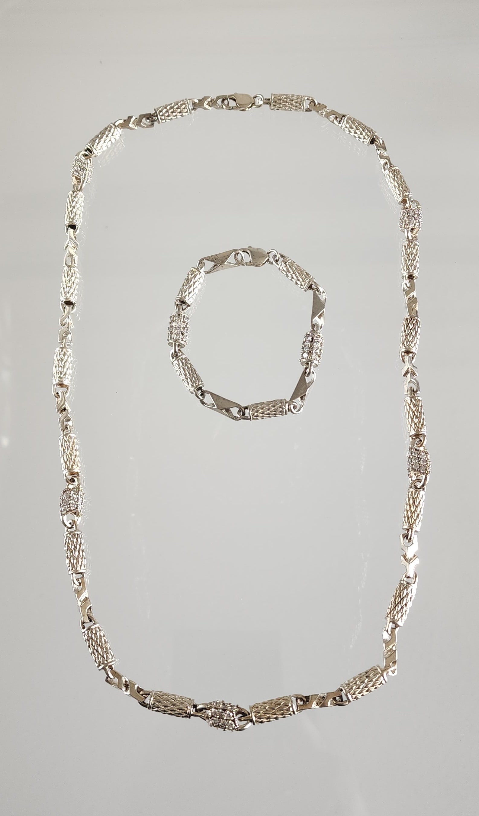 Estate Vintage Sterling Silver & CZ Mens Necklace & Bracelet Set (1 of 7)