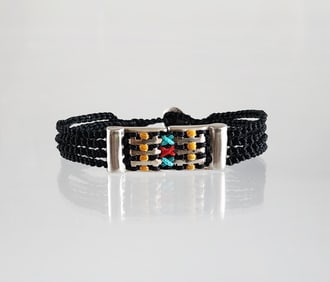 Estate Vintage Babylonia of Greece Sterling Silver & Cord Mens Bracelet