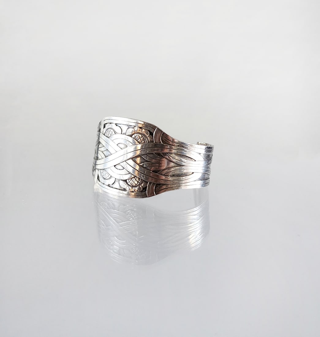 Estate Vintage Georg Jensen Sterling Silver Art Nouveau Floral Cuff Bracelet (1 of 7)