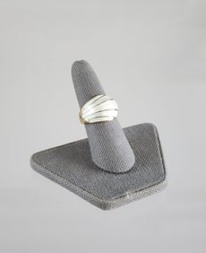 Estate Vintage David Andersen Norway Gilt Sterling Silver & White Enameled Ring