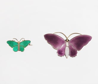 Estate Vintage Pair of David Andersen Norway Enameled Sterling Silver Butterfly Brooches