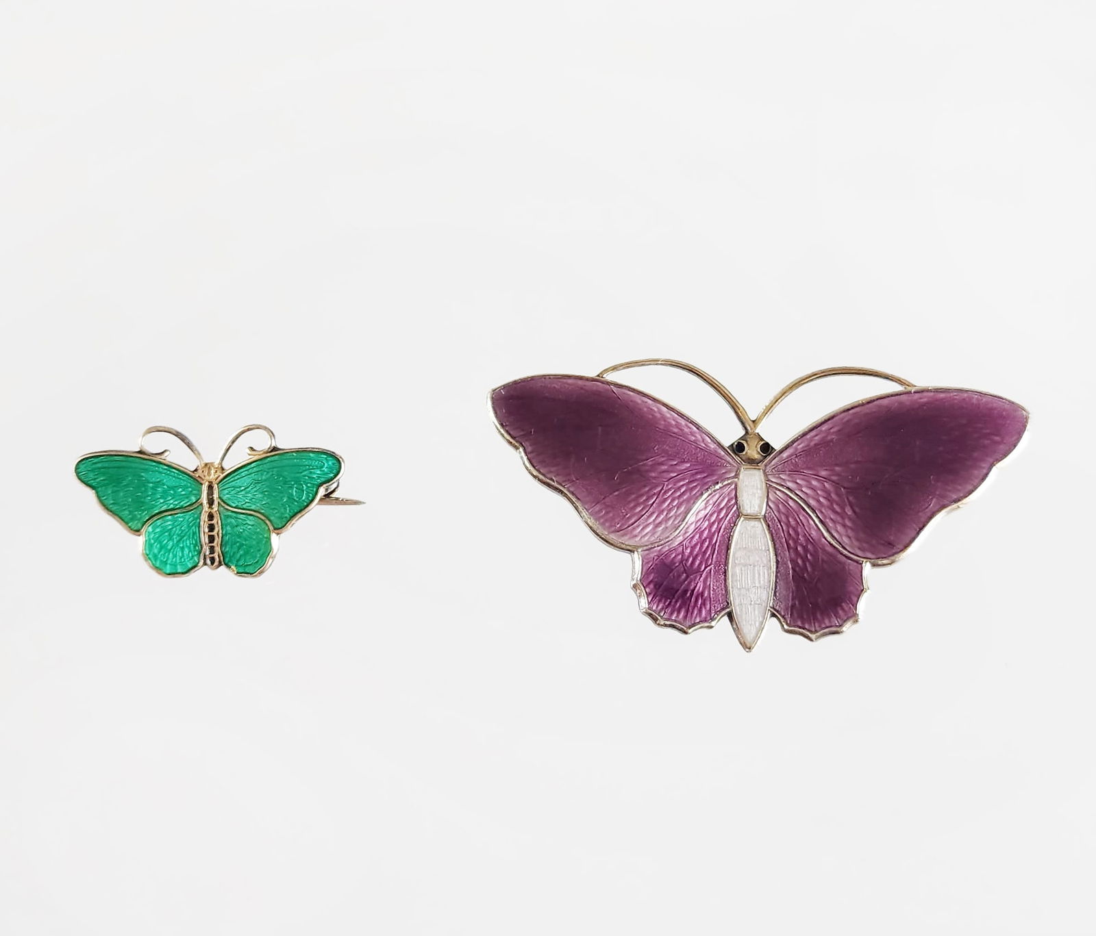 Estate Vintage Pair of David Andersen Norway Enameled Sterling Silver Butterfly Brooches (1 of 9)