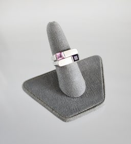 Pair of Tom Solow Sterling Silver Amethyst & Tourmaline Stacking Rings