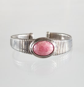 Estate Vintage Joseph Esposito Sterling Silver & Rhodochrosite Cuff Bracelet