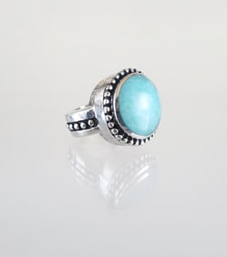 Estate Vintage Sterling Silver & Amazonite Ring, Sz 7